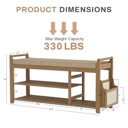 Homaxy 2-Tier Shoe Rack Bench 39.4 in Walnut & Light Brown Entryway Organizer