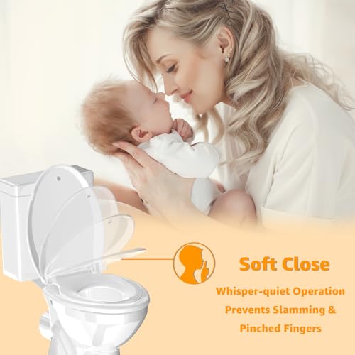 White Elongated Potty Training Toilet Seat with Baby Seat 2-in-1 - Soft Close & Magnetic Absorption