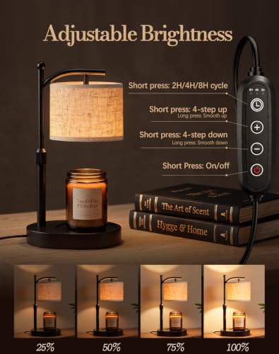 Adjustable Candle Warmer Lamp with Timer, Dimmer & 2 Bulbs – No Flame, Soft Light