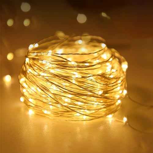 Timer Led String Lights,1 Pack Mini Battery Powered Silver Wire Starry Fairy Light,Battery Operated Micro Lights for Bedroom,Christmas,Parties,Wedding,Centerpiece,Decoration (5m/16ft Warm White)