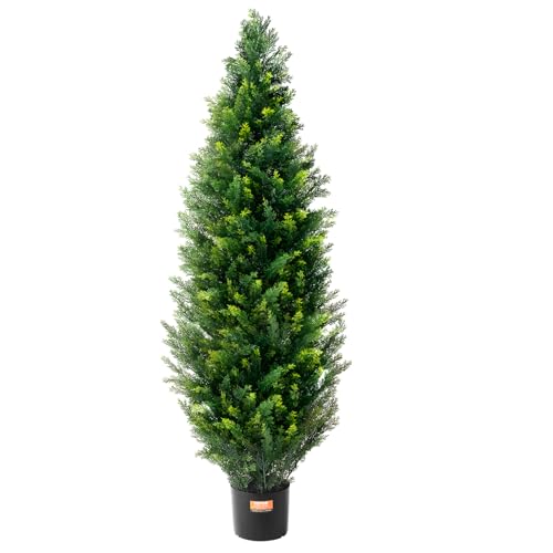 VEVOR 4ft Artificial Cedar Topiary Trees Set - 48 Inch Faux Evergreen Trees for Indoor & Outdoor Decor, 2 Pack