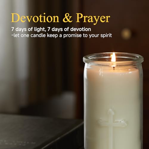 White 7-Day Soy Prayer Candles in Glass - 12 Pack, Unscented, 150-Hour Burn Time, Large Devotional Pillar for Religious Use - Variation of White / 12PCS
