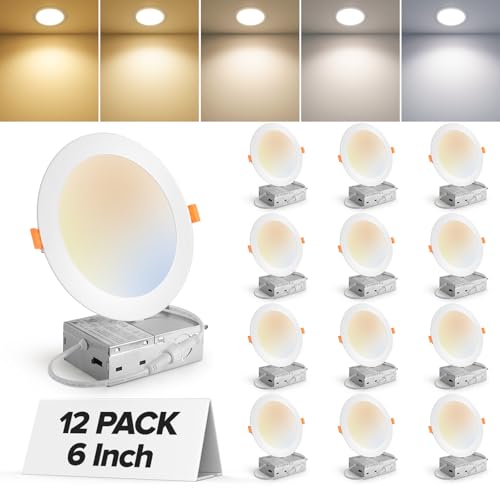 12 Pack 6 Inch LED Recessed Ceiling Lights 5 CCT Dimmable Canless Downlights