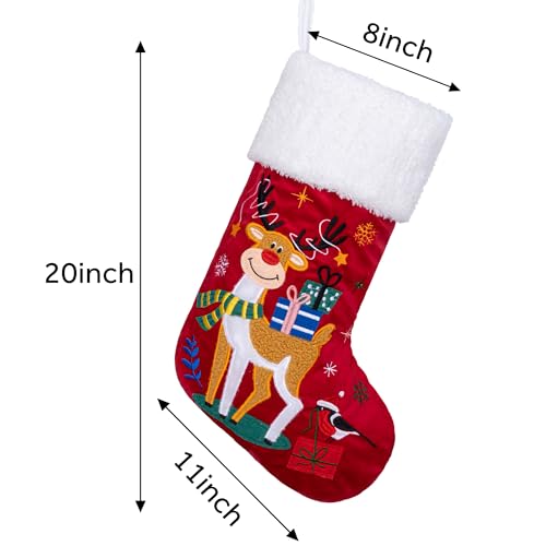 BHD BEAUTY Blue & Red Christmas Stocking 4 Pack Velvet Embroidery Holiday Decor