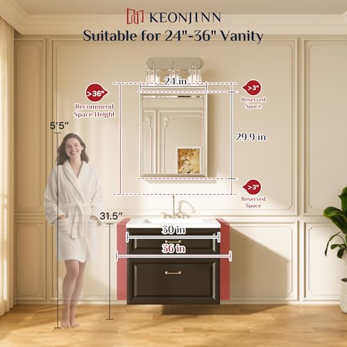 Keonjinn 24 x 30 Inches Rectangular Brushed Nickel Bathroom Mirror with Aluminum Frame