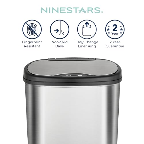 Touchless 13 Gallon Oval Trash Can with Odor Seal - Stainless Steel & Black