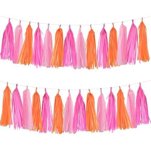 Hot Pink Orange and Pink Tassel 30Pcs Tissue Paper Tassels Garland DIY Hanging Paper for Birthday,Baby Shower,Party Decoration