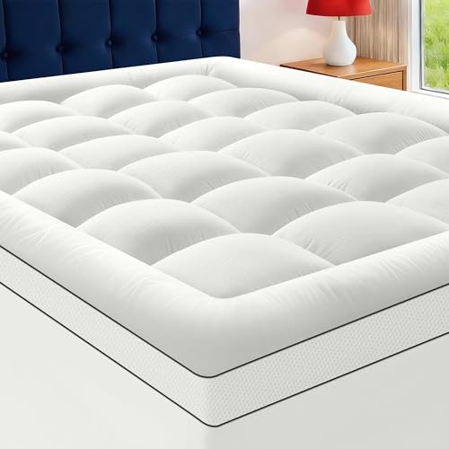 SurChic Queen Mattress Topper - Extra Thick 4 Inch Pillow Top Cooling Bed Pad with Deep Pocket Fit for 8-21 Inch Mattresses - White, Variation: Thick White / Queen