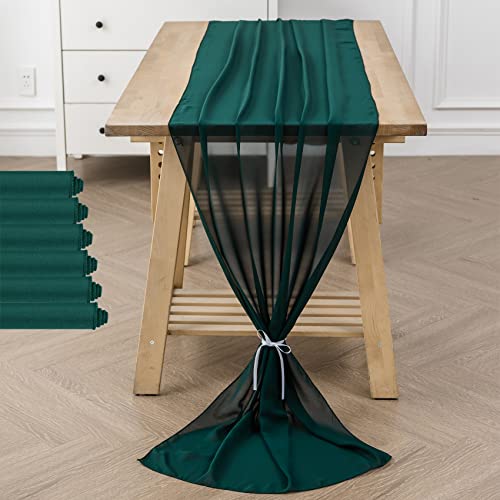 Flohar 6 Pack 9ft Hunter Chiffon Table Runners 14x108 Inch Romantic Wedding Party Decor