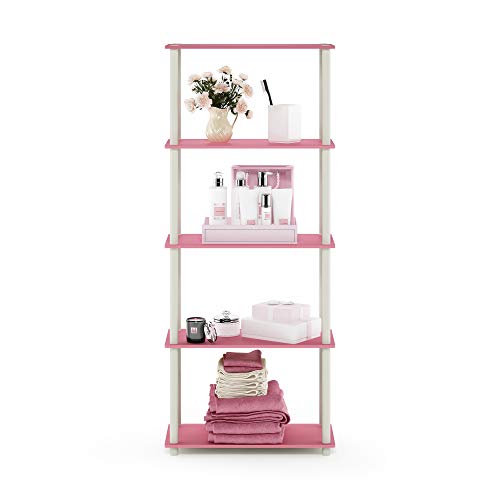 Pink 5-Tier Corner Storage Shelves - Round Tube Open Shelving Unit
