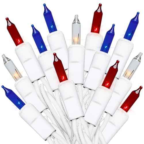 MULTI-SPARKING Red White and Blue String Lights - 35 Count 4th of July Patriotic Mini Christmas Lights for Independence Day Decorations, 8.5 Feet White Wire Incandescent Set