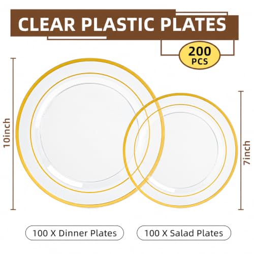 Clear Disposable Plates with Gold Rim - 200PCS Set for Weddings & Events (Variation: Clear)