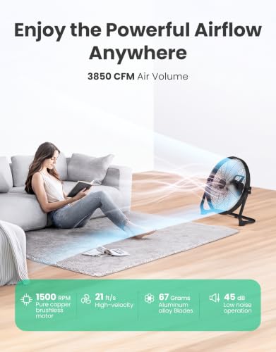 14-Inch Portable Solar Battery Fan - Black, Wireless, Rechargeable, Camping Fan with Phone Charging