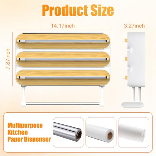 4 in 1 Plastic Wrap Dispenser with Cutter - Kitchen Organizer & Food Wrap Holder
