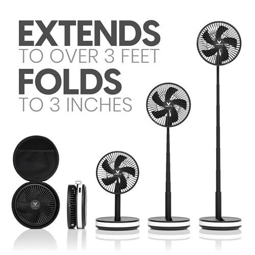 VENTY Black Portable Fan - Wireless Battery Operated with LED Lights & Remote