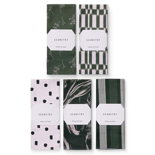 All Lined Up Kitchen Tea Towels - Microfiber Dish Towels, 5 Pack, Meadow