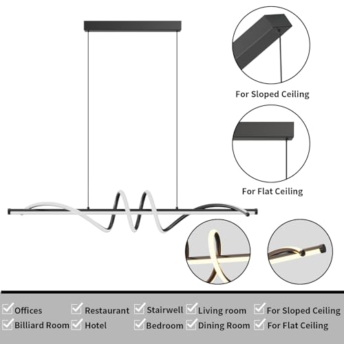 A-Black 39in Dimmable LED Pendant Light with Remote Control - Adjustable Color Temperature for Kitchen & Dining