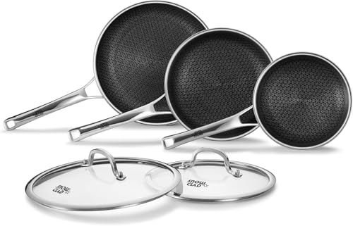 OATOFP Stainless Steel Nonstick Frying Pan Set with Lids 8/10/12 inch - PFOA-Free Kitchen Cookware
