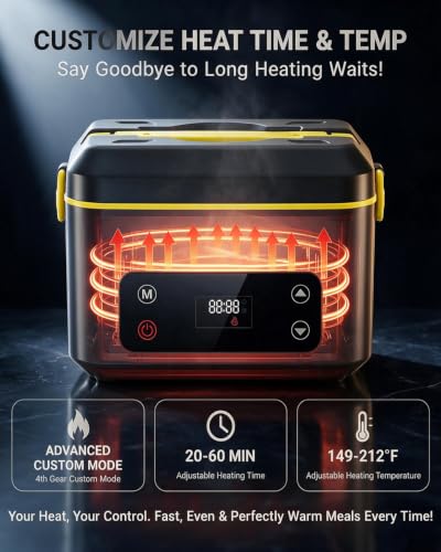 RUDAP Yellow Cordless Electric Lunch Box 24000mAh Food Warmer 1.2L with 5 Heating Modes