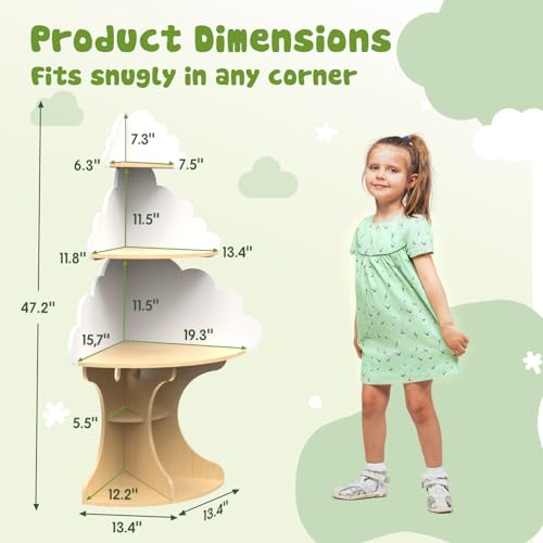 LAKNUAL Cloud Bookshelf for Kids - Space-Saving Montessori Corner Bookcase