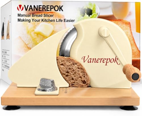 Vanerepok Manual Bread Slicer Adjustable Thickness for Homemade Sourdough - White, Large