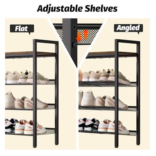 Brown 4-Tier Shoe Rack for Entryway | Durable Metal & Wood Storage