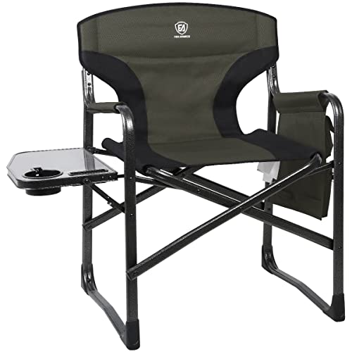 Ever Advanced Lightweight Aluminum Camping Chair with Side Table - Dark Green, 350 lb Capacity