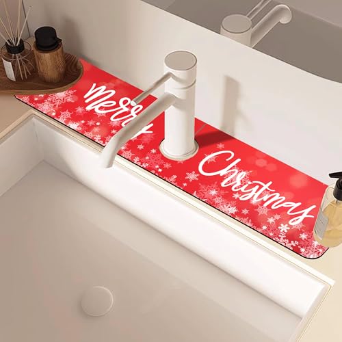 Merry Christmas Snowflake 5.5" x 24" Kitchen Sink Splash Guard Mat — Absorbent Drip Catcher