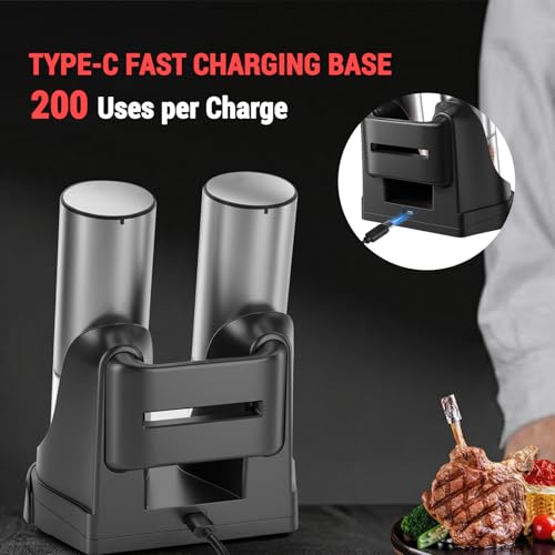 Electric Salt and Pepper Grinder Set with USB-C Charging Base - Upgraded Capacity 1 Pack