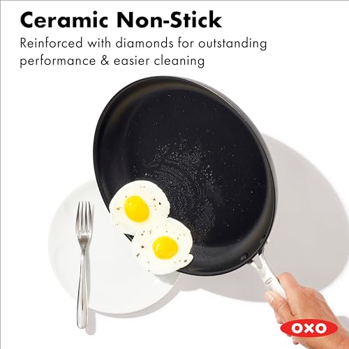 OXO 12-Inch Black Ceramic Nonstick Frying Pan Skillet with Stainless Steel Handle