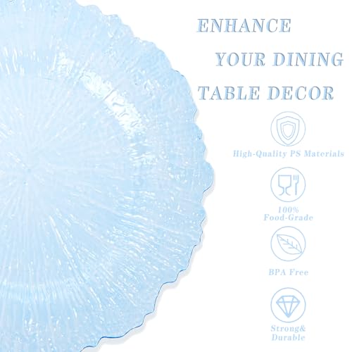 Blue Disposable & Reusable Plastic Plates 60PCS - Clear Water Design, Safe Food-Grade