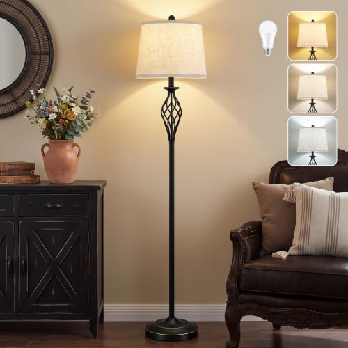 Black Farmhouse Spiral Cage Floor Lamp - 62 Inch Standing Living Room Light