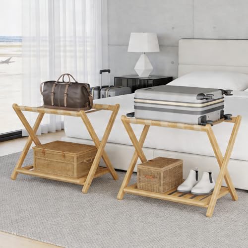 Natural Full Assembled Luggage Rack for Guest Room - 26.77 Inch Suitcase Stand