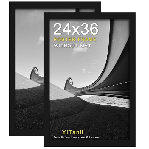 Black 24x36 Poster Frame Set - 2 Pack, Sturdy Wooden Wall Art Frames