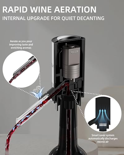 Newise Silver Rechargeable Electric Wine Opener Gift Set with Aerator & Stoppers