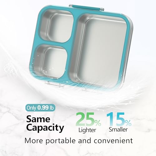 Blue Stainless Steel Bento Lunch Box 3-Compartment 34oz - Leakproof, Food Safe