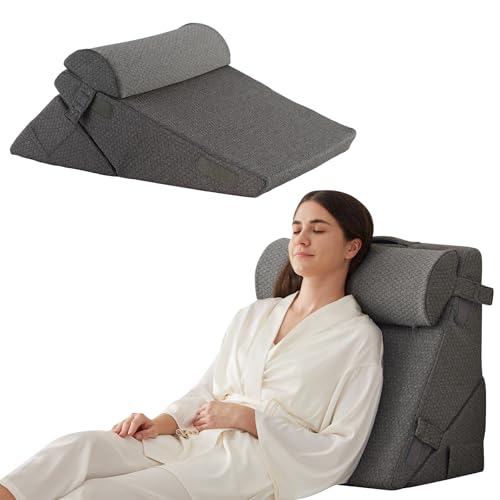 Bedluxe Adjustable Wedge Pillow Set for Post-Surgery & Support - Dark Grey, 10-in-1, Includes Head Pillow