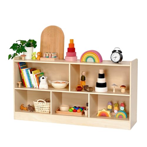 Leeshyah Montessori Book and Toy Shelf for Kids Natural Birch Plywood 5-Section Organizer
