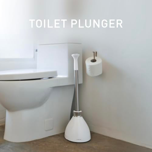 Simplehuman Toilet Plunger with Holder Set - White, Narrow Flange, Drip-Free Cover, Hidden Dome Storage - Variation of THIS listing