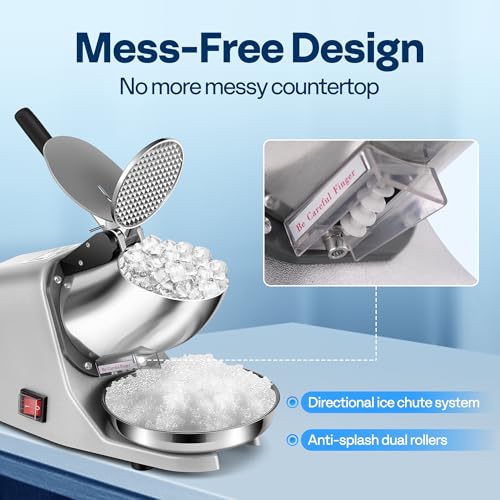 Silver Electric Ice Shaver Machine - 143lbs/hr Snow Cone Maker with Ice Pick - Home & Commercial Use - Single Blade Variation