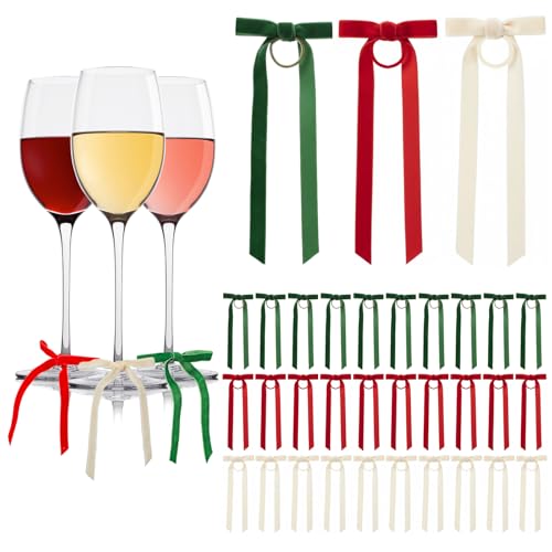 CroBlissful 30 Pcs Velvet Christmas Wine Glass Charms Set - Red, Green, White
