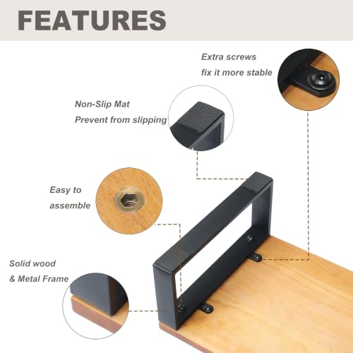 Wooden Step Stool for Bed - Portable Small Stool with Iron Frame - Light Walnut