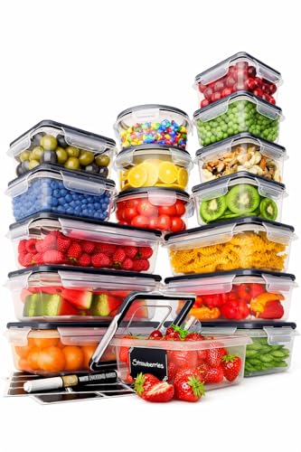 Food Storage Containers Set - Pack of 16 Clear Airtight Canisters for Pantry and Kitchen Organization