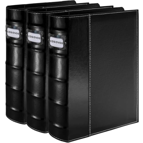 PU Leather CD DVD Storage Binder 3 Pack with Zipper - Holds 56 Discs & Booklets
