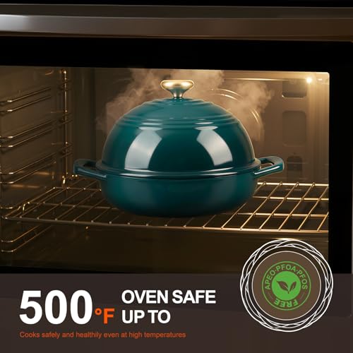 Overmont 6QT Enameled Cast Iron Dutch Oven - Bottle Green, Bread & Artisan Baking