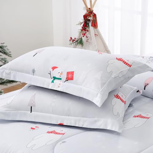 Yibeizi Christmas Twin Comforter Set with Bear Snowmen Design - Lightweight & Breathable Bedding for Kids, 2 Pieces