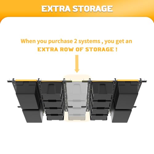 WALMANN Overhead Garage Storage Rails System Black - Ceiling Tote Rack for Heavy Loads