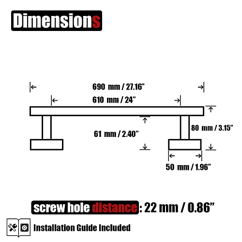 JQK Bath Towel Bar, 24 Inch 304 Stainless Steel Thicken 0.8mm Towel Rack Bathroom, Towel Holder Brushed Finished Wall Mount, Total Length 27 Inch 2 Pack, TB110L24-BN-P2