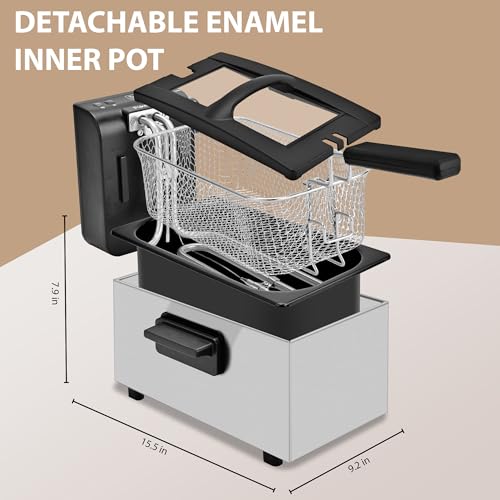 Pukomc 3L Deep Fryer with 1500W Adjustable Temperature and Viewing Lid