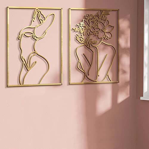 Gold Wall Art Decor - Minimalist Line Woman's Body Shape, 17x11.8 Inches, M Size, 4 Pack
